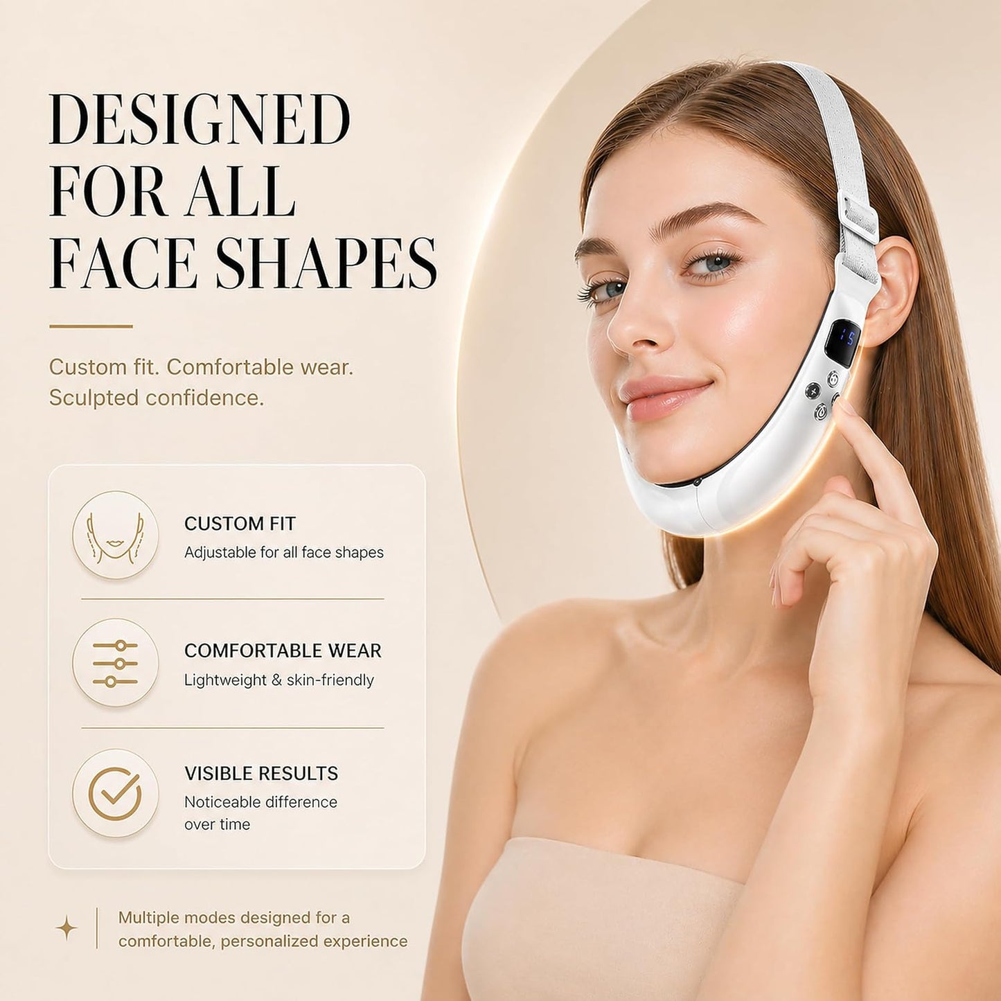 Electric Double Chin Device & V-Face Machine with 6 Modes and 12 Gear Adjustable Intensities - for Jawline Improve and Face Slimmer, Helps Obtain V-Line