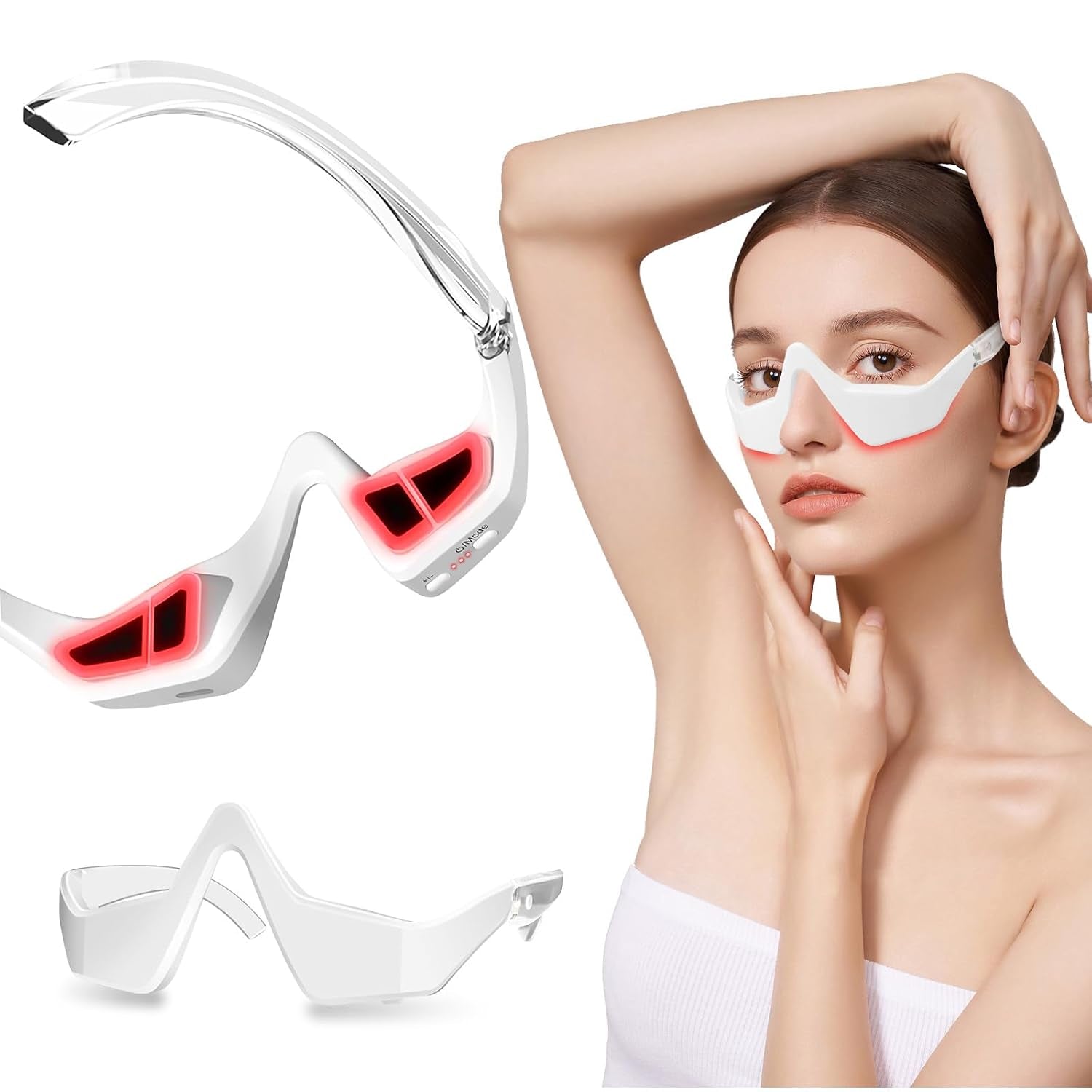 Under Eye Red Light Therapy Device,650Nm Red Light Therapy for Eyes Glasses, Microcurrent Eye Massager Mask for Dark Circles, Smoother Fine Lines & Puffiness, Home Skincare