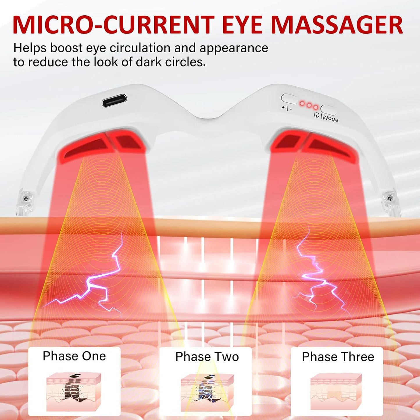 Under Eye Red Light Therapy Device,650Nm Red Light Therapy for Eyes Glasses, Microcurrent Eye Massager Mask for Dark Circles, Smoother Fine Lines & Puffiness, Home Skincare