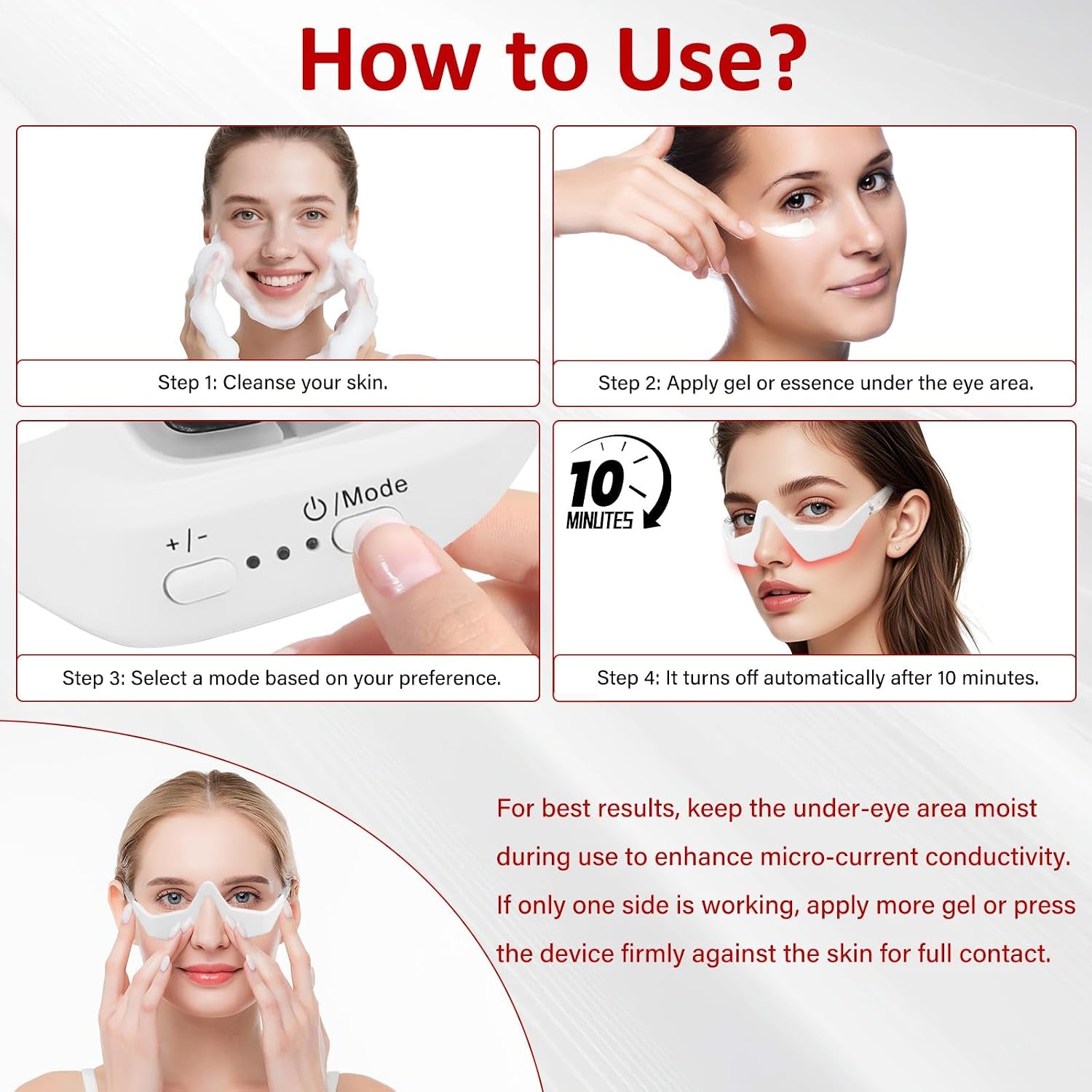 Under Eye Red Light Therapy Device,650Nm Red Light Therapy for Eyes Glasses, Microcurrent Eye Massager Mask for Dark Circles, Smoother Fine Lines & Puffiness, Home Skincare