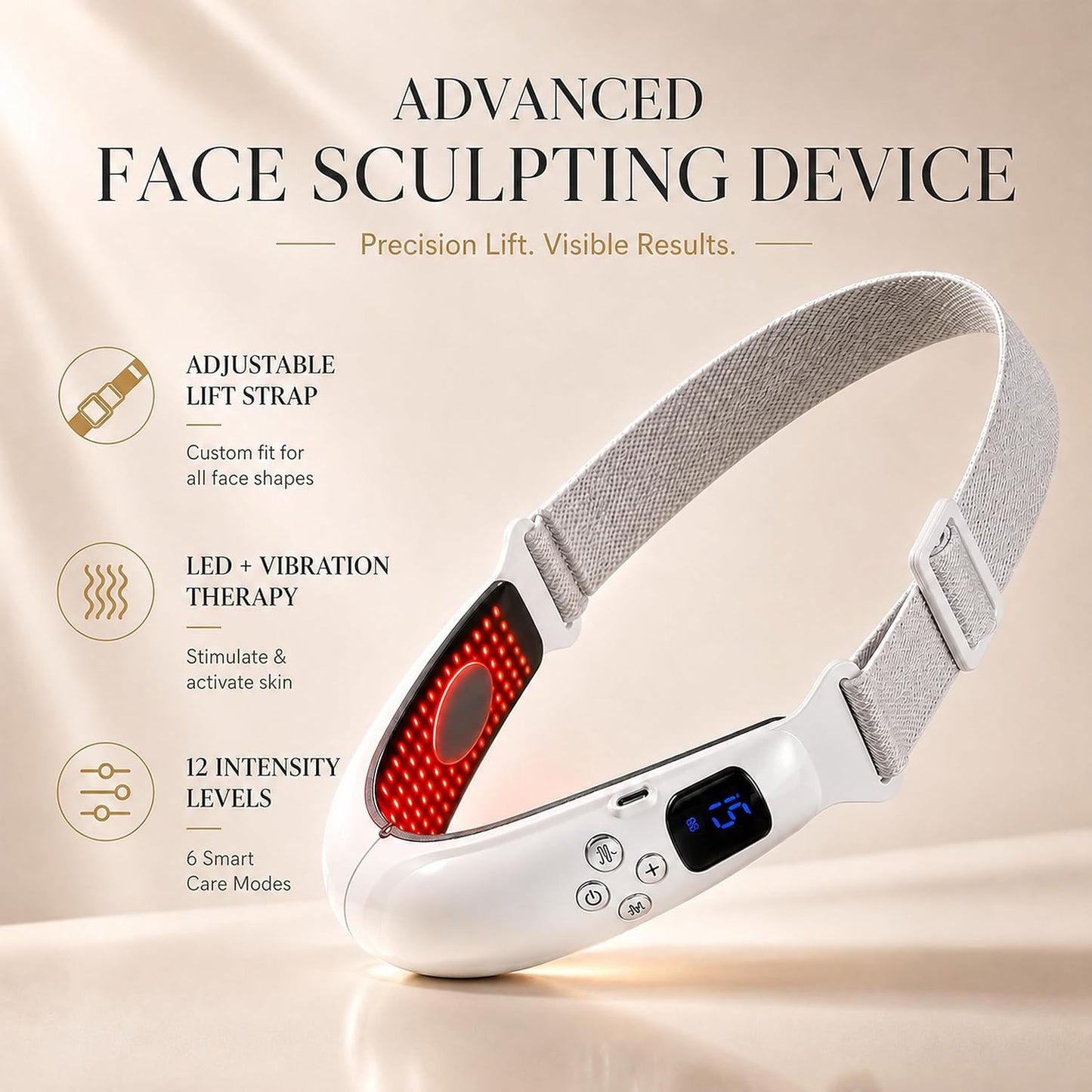 Electric Double Chin Device & V-Face Machine with 6 Modes and 12 Gear Adjustable Intensities - for Jawline Improve and Face Slimmer, Helps Obtain V-Line