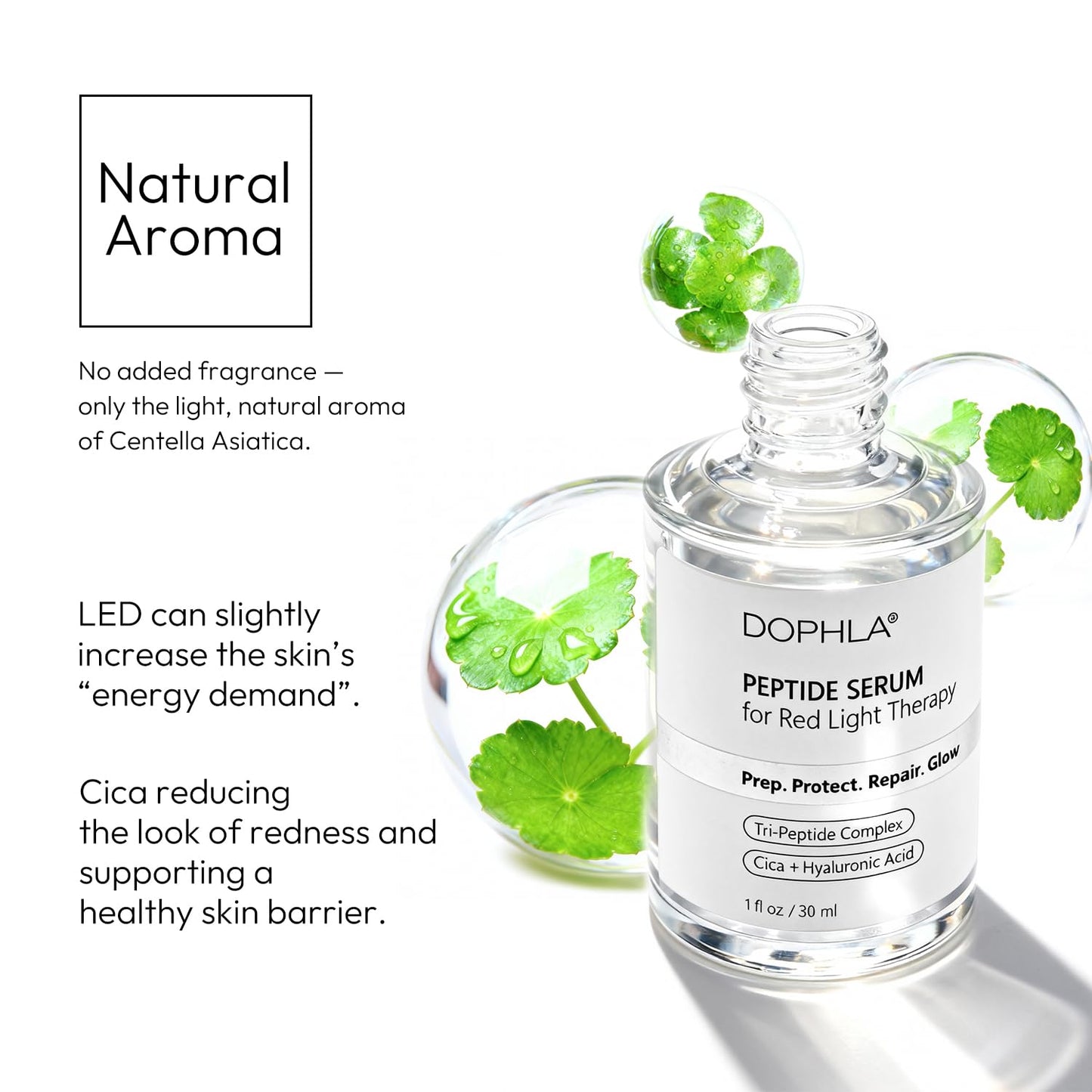 Red Light Therapy Peptide Serum, LED Activation Serum for Face and Neck with Peptides, Niacinamide, Cica & Hyaluronic Acid, Hydrating, Soothing, Firming & Anti-Aging, 1 Fl. Oz